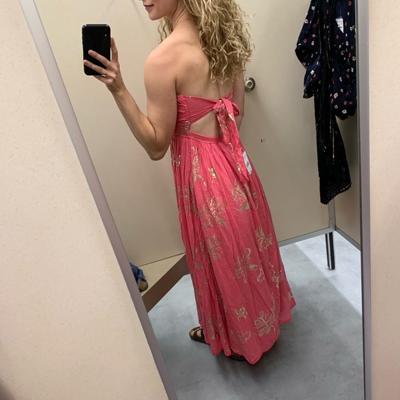 Free People Baja babe midi maxi dress pink gold Medium - Picture 4 of 6